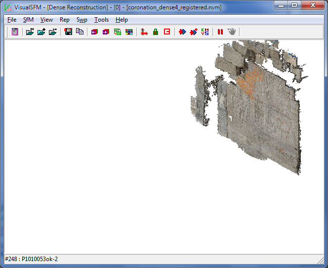 The dense pointcloud reconstructed and displayed in VisualSFM