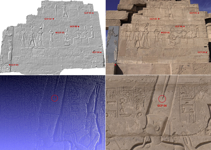 Selection of remarkable features in the pointcloud and in the photographs to define GCPs