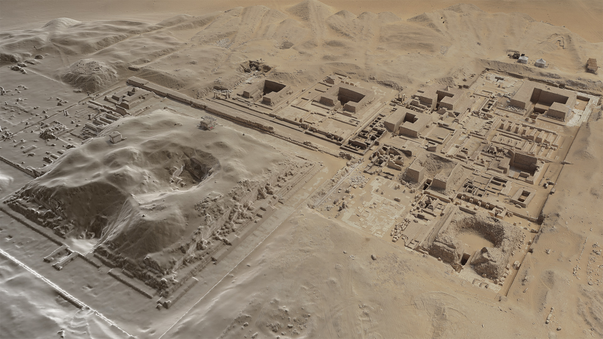 Vue aérienne 3D du complexe funéraire de Pépi Ier, Saqqara